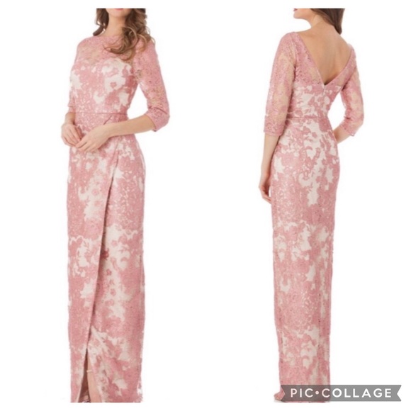 Js Collections embroidered lace 3/4 sleeves long gown - Picture 2 of 5